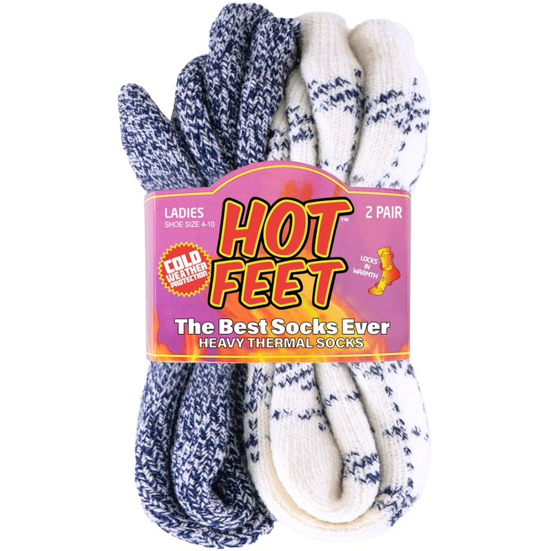 HOT FEET Thermal Socks For Women for Cold Weather â€“ Thick Warm Winter Hiking Heat Insulated Socks, Womenâ€™s sizes 4â€“10.5, 2 PACK, Denim/Buffalo Plaid - Image 1